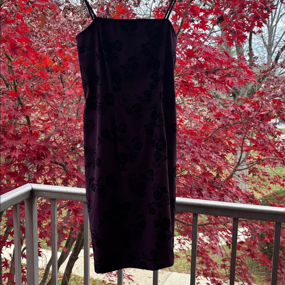 Vintage y2K 90’s Mini Dress Goth Purple Black Grunge Rose Slip NYE Velvet 6 Cute - Picture 13 of 17